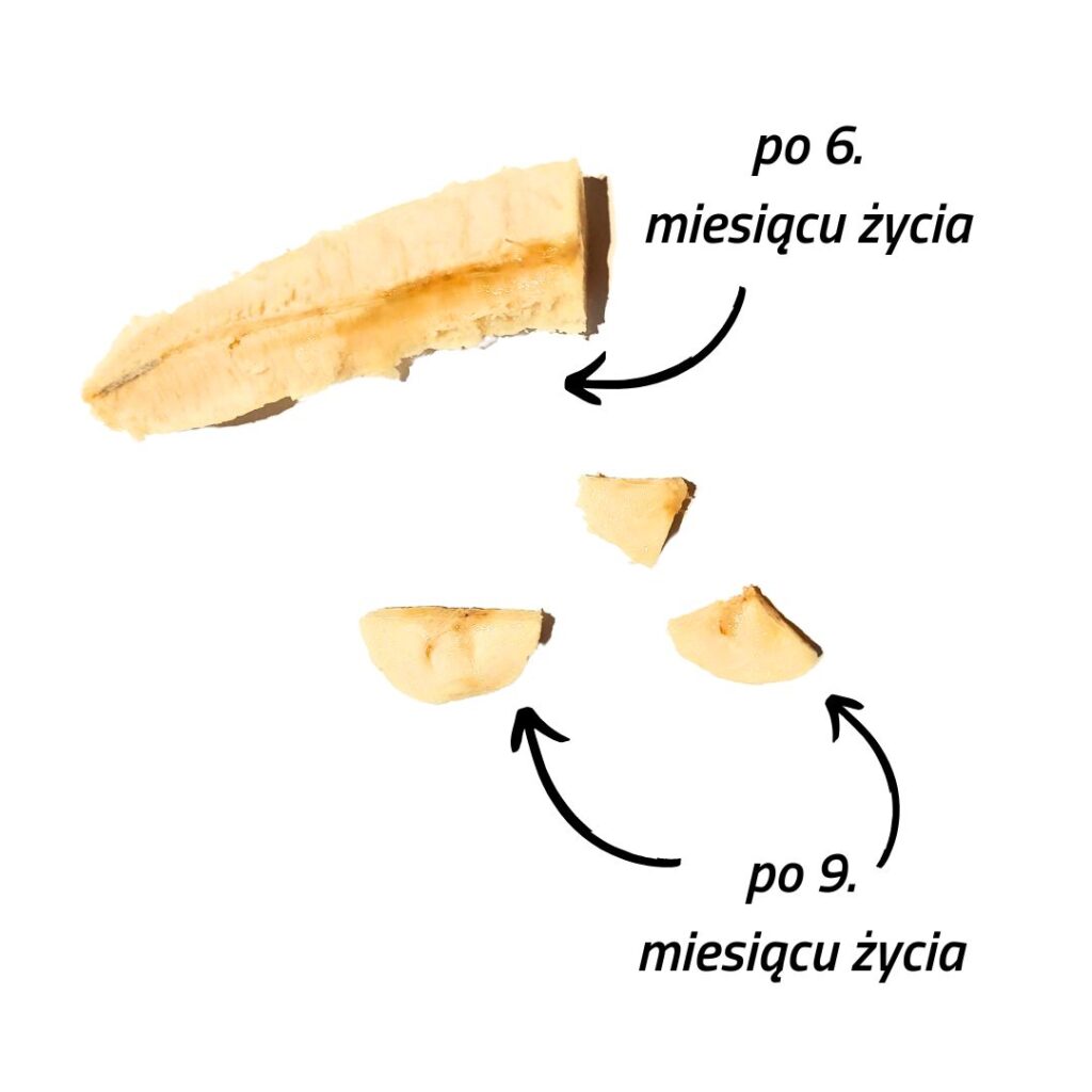 propozycje kawałków banana odpowiednich dla dziecka w wieku 6 i 9 miesięcy
