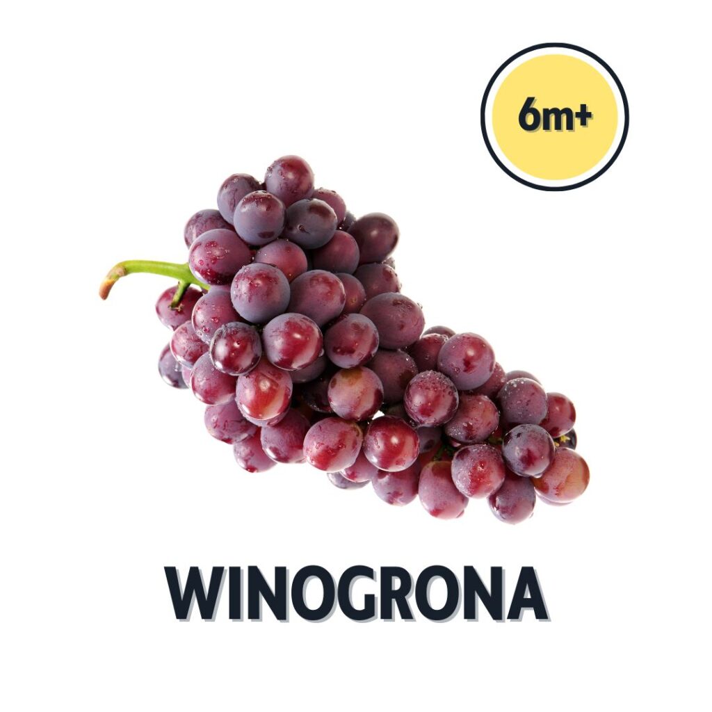 kiść różowych winogron z podpisem "winogrona"