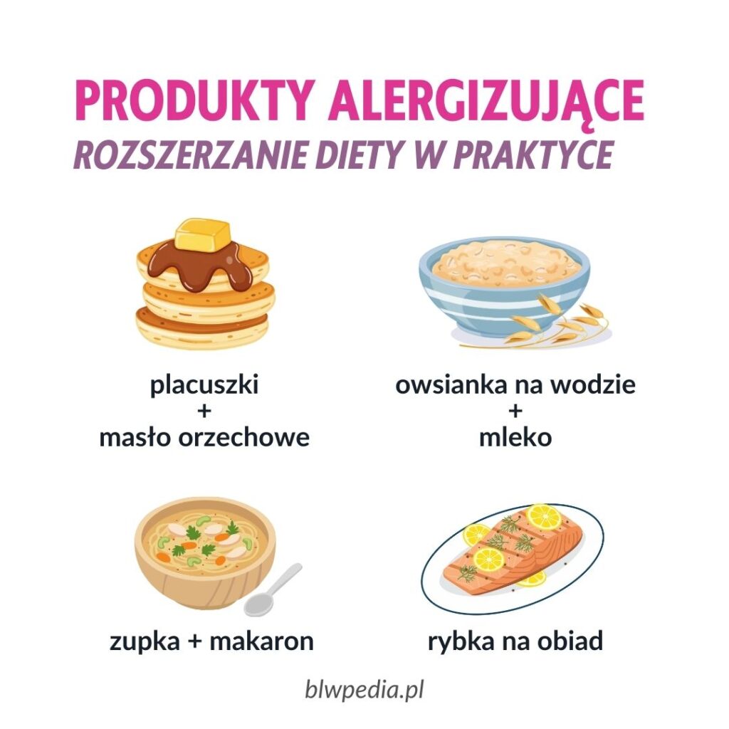 produkty alergizujące - rozszerzanie diety w praktyce; masło orzechowe, mleko, gluten (makaron), ryba